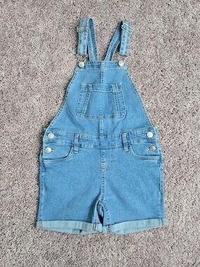Vigoss Girls Denim Shortalls S 7/8 Blue Stretch Jean Overalls Cuffed Cuteness